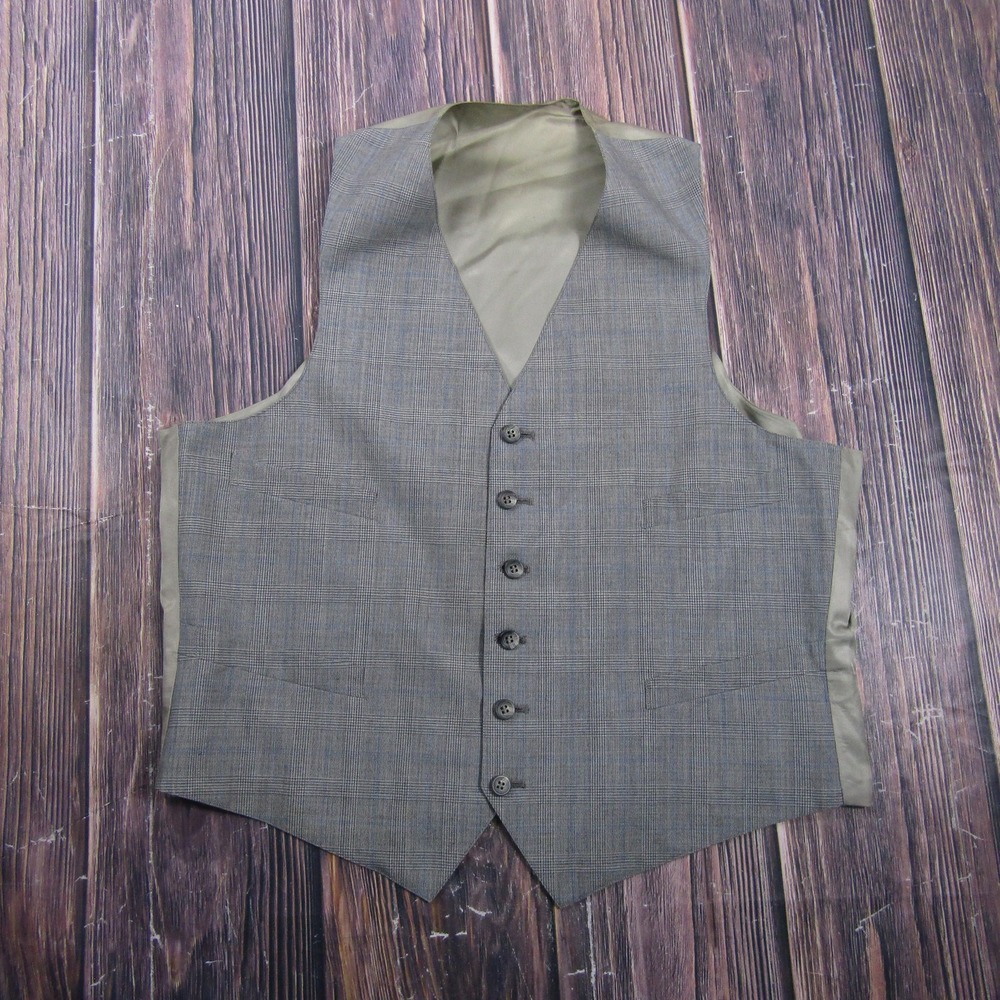 Suit Vest Mens 44 Gray Check 3 Piece Belted Formal Waistcoat Wedding Business
